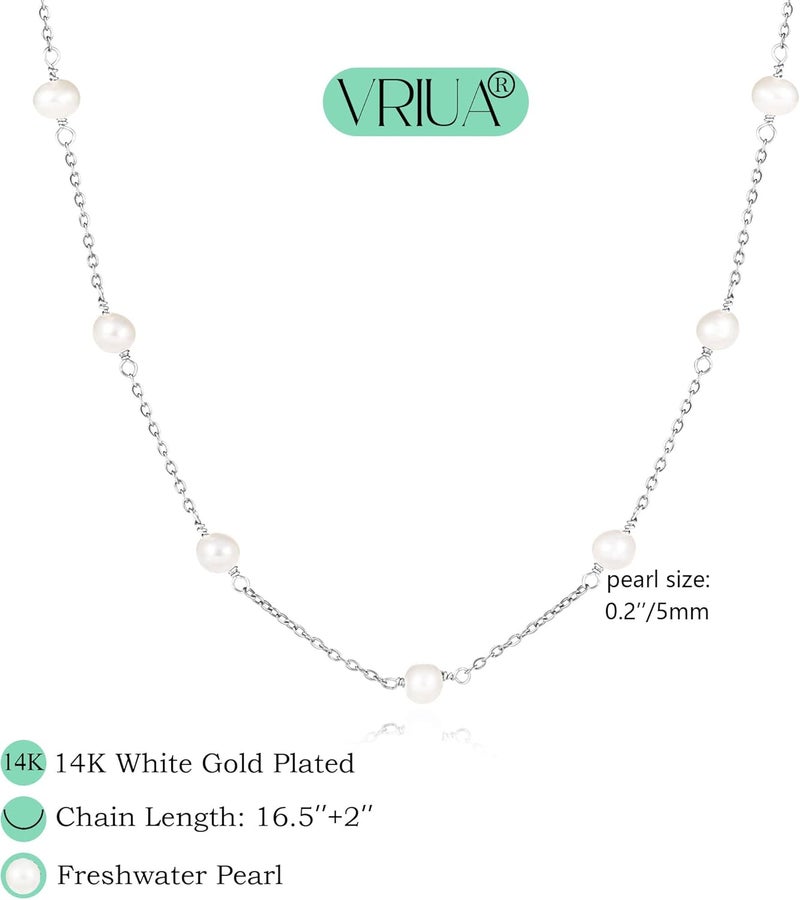 VRIUA Pearl Necklaces for Women - 14k Gold Plated Dainty Pearl Necklace with CZ Diamond Minimalist Wedding Bridal Jewelry Gift for Her - Image 4